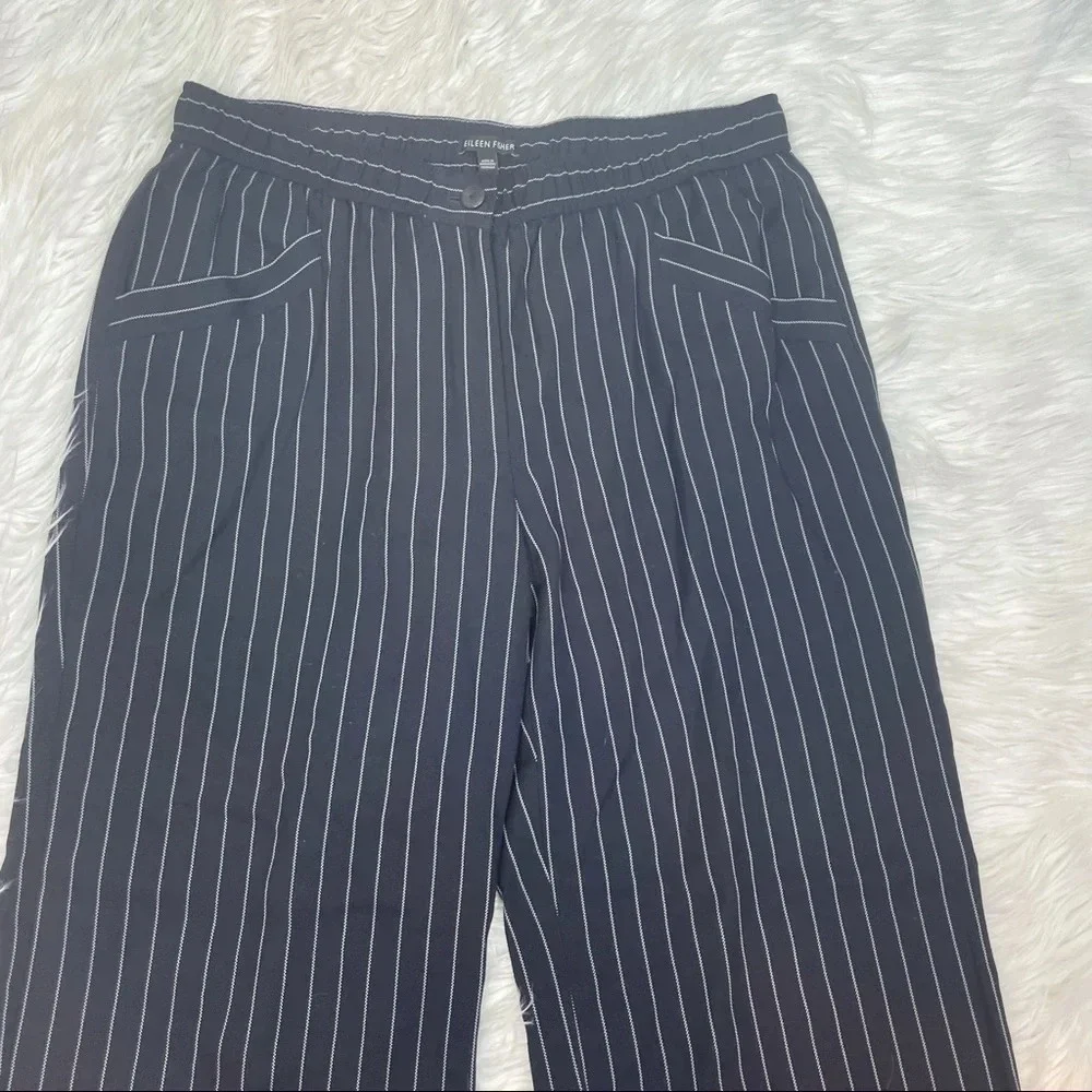 NWOT Eileen Fisher Pinstripe Crop Wide Leg Pant Indigo Casual Women’s Medium - Picture 6 of 13